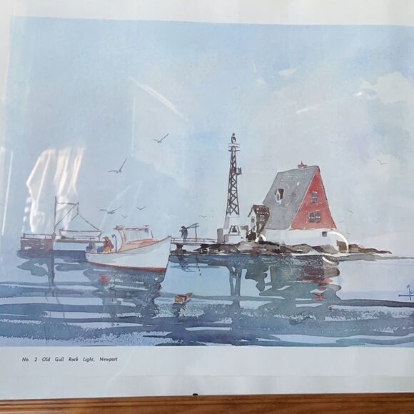 Paul Loring Old Gull Rock Light, Newport Matted and Framed Print - Picture 4 of 16